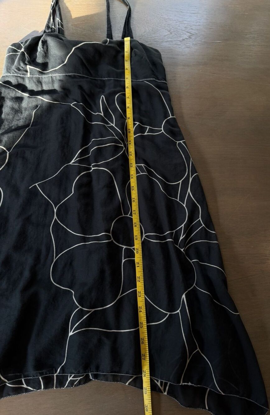 Max Studio Dress Size M Cotton & Silk Black Floral Motif Lined Handkerchief Hem - Picture 5 of 14